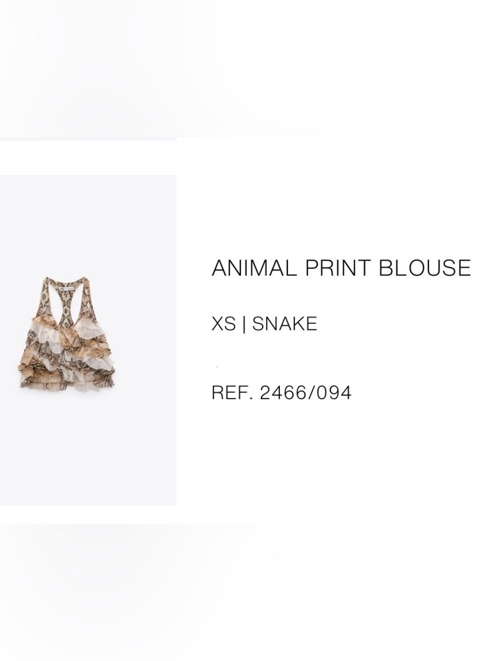 Zara Snake-Print Ruffled Racerback Tank - Beige & Cream - Picture 2 of 5